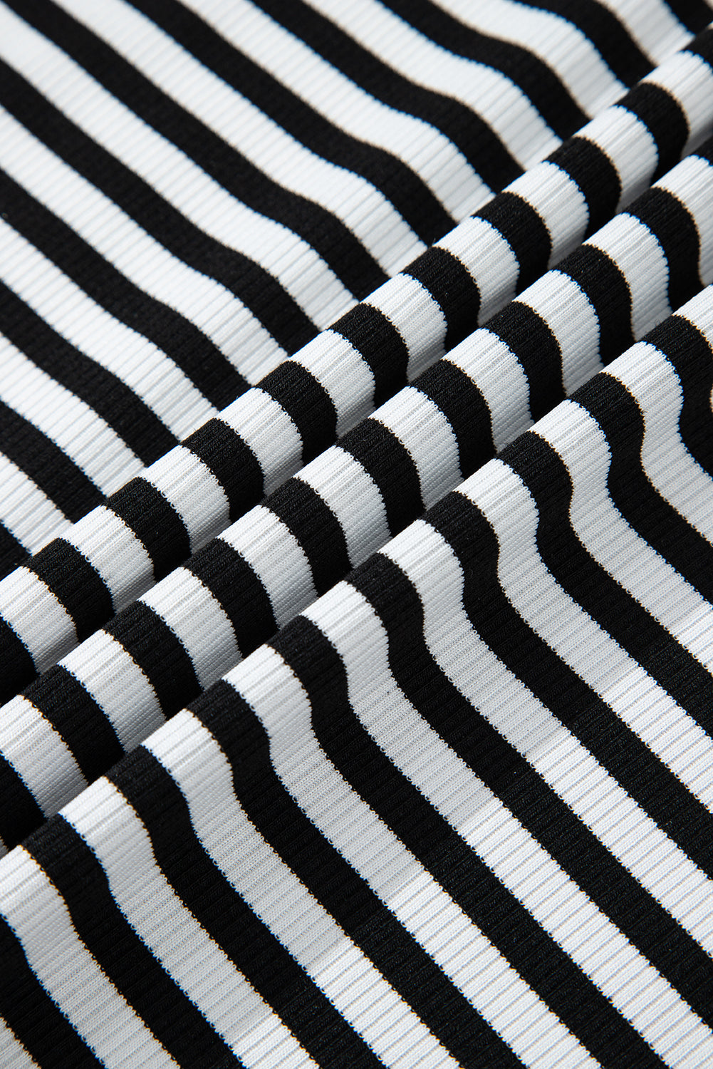 Black Stripe Ribbed Cap Sleeve Round Neck T Shirt