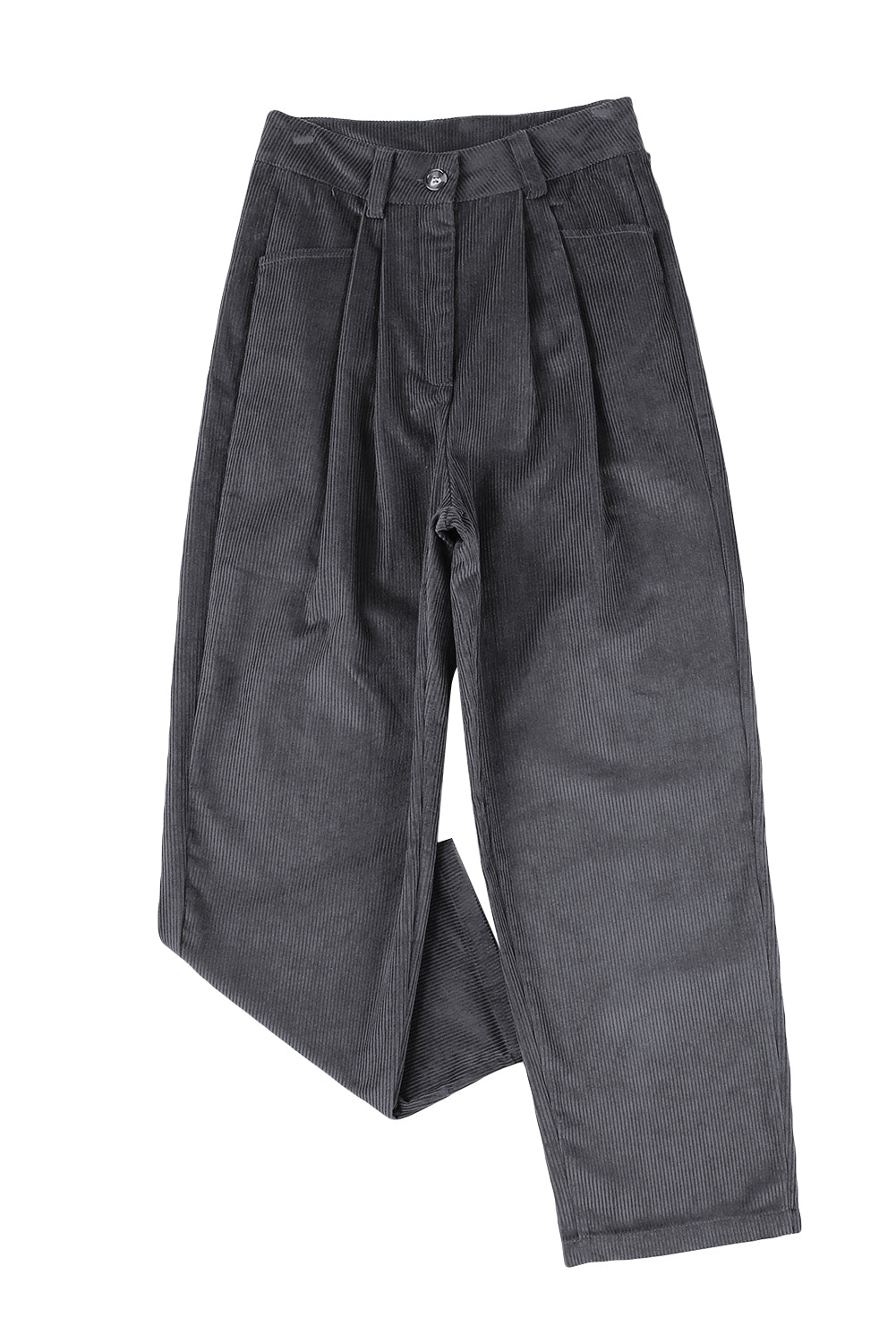 Gray Corduroy High Waist Straight Leg Pants