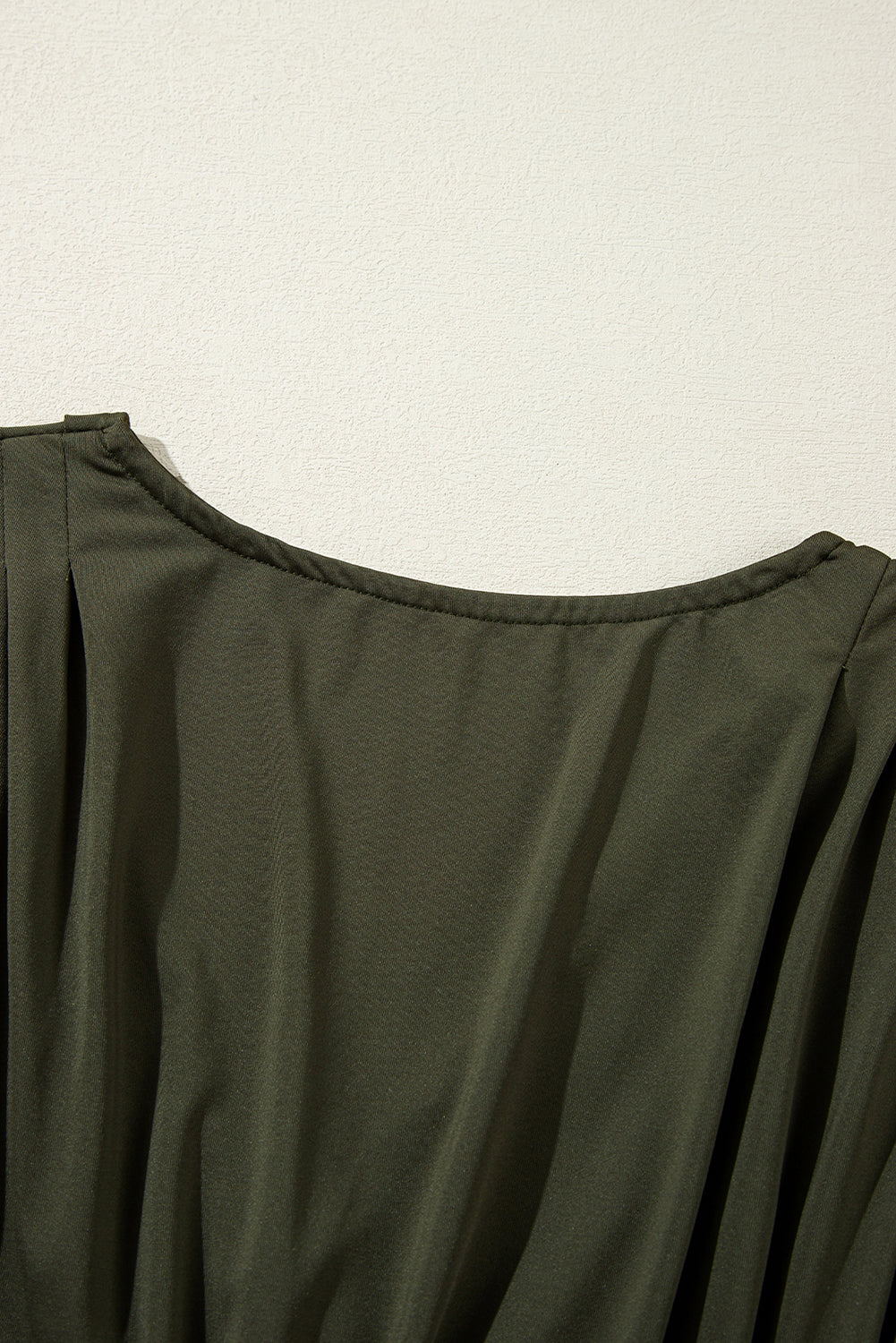 Moss Green Ruched Wrap V Neck Long Sleeve Bodysuit