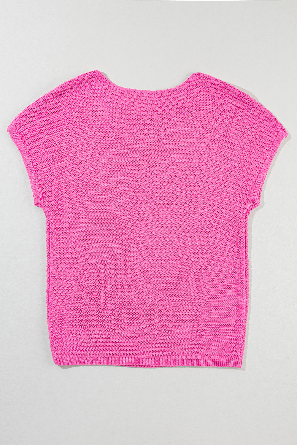 Pink Solid Loose Knit Short Dolman Sleeve Sweater