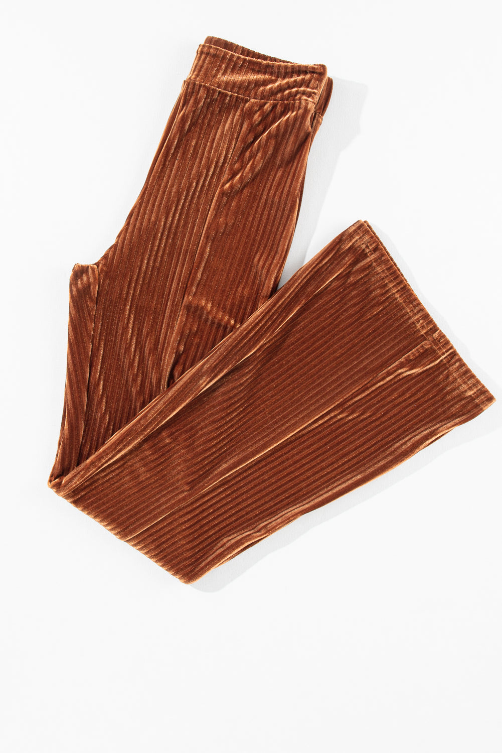 Chestnut Solid Color High Waist Flare Corduroy Pants