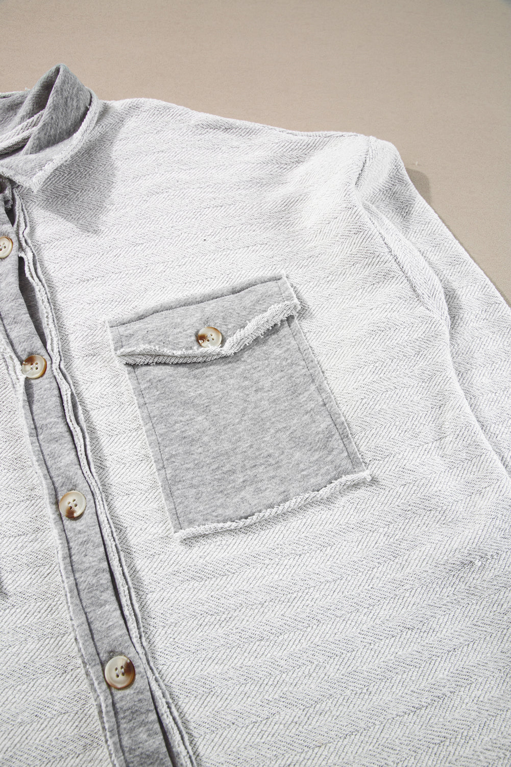 Gray Contrast Flap Pockets Relaxed Shacket