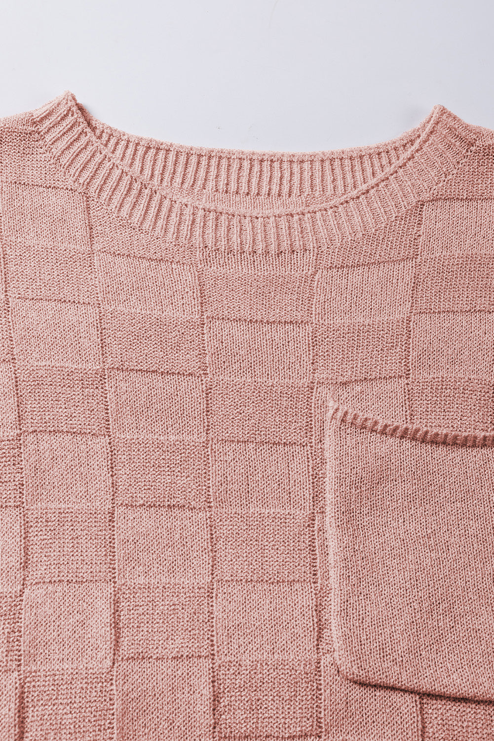 Dusty Pink Lattice Textured Knit Short Sleeve Sweater