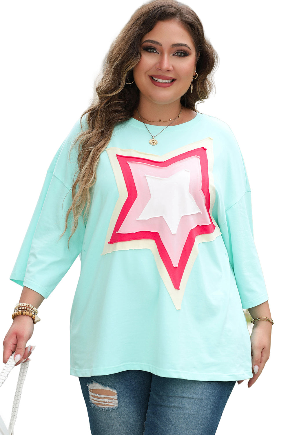 Moonlight Jade Colorblock Star Patch Plus Size Tunic