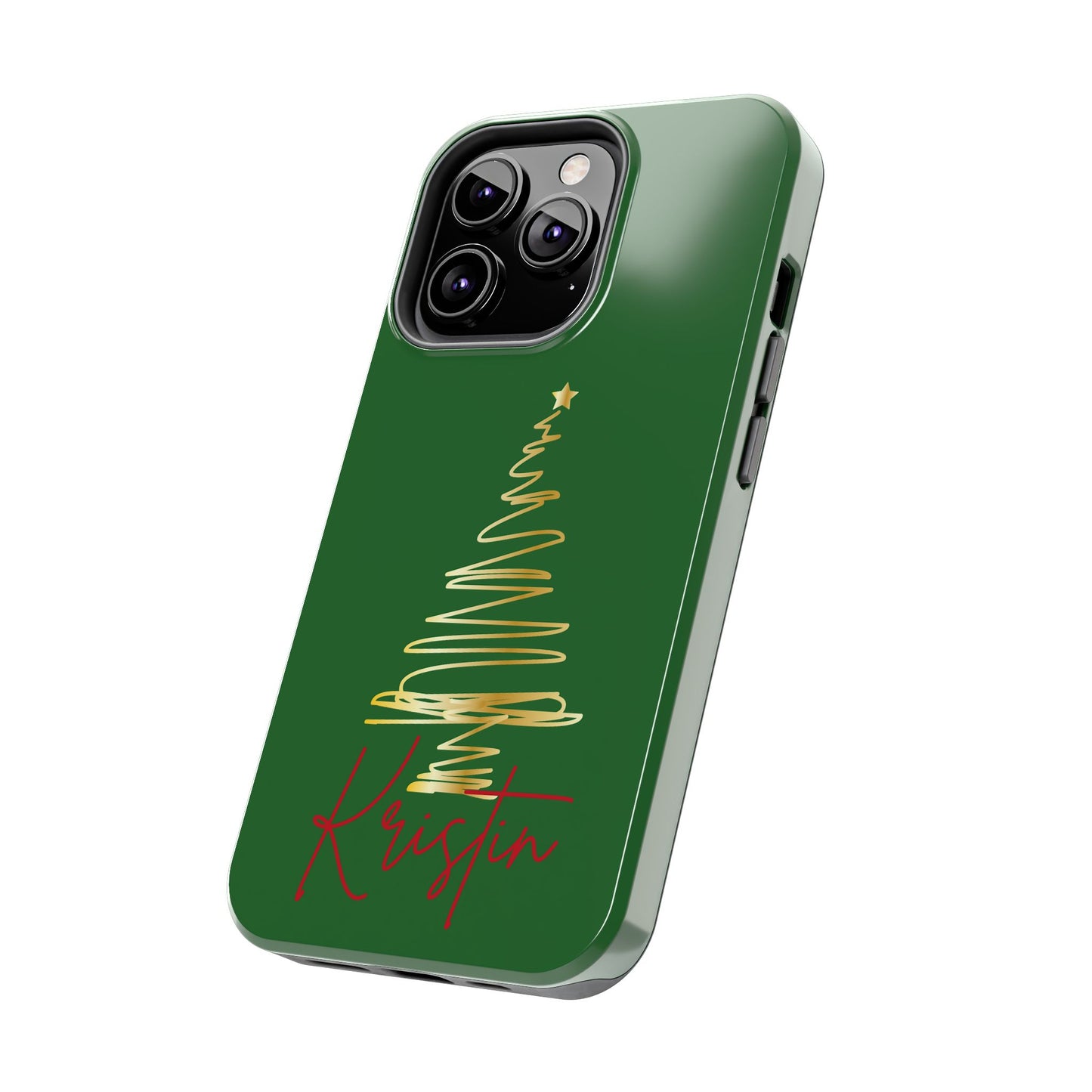 Personalized Christmas Tree Phone Case- Green and Gold