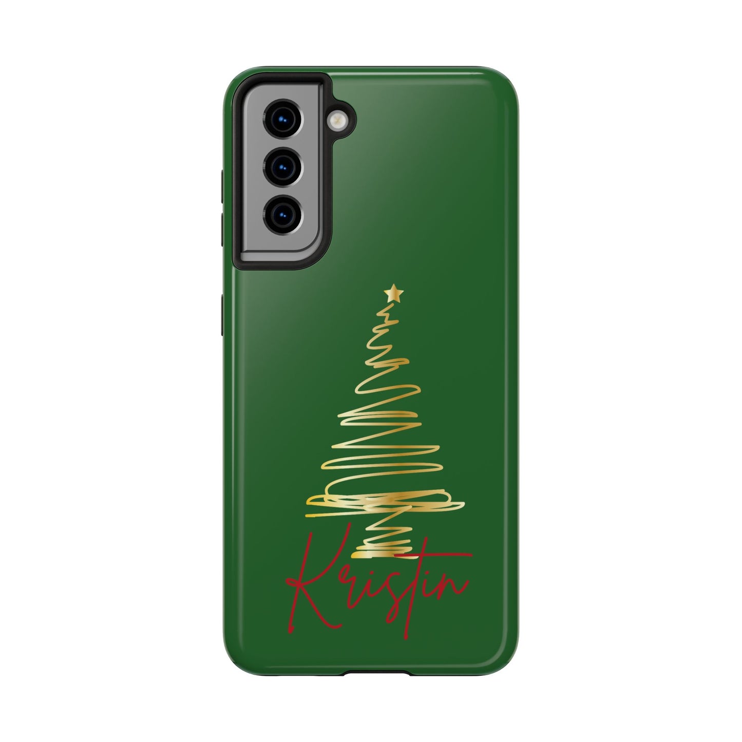 Personalized Christmas Tree Phone Case- Green and Gold