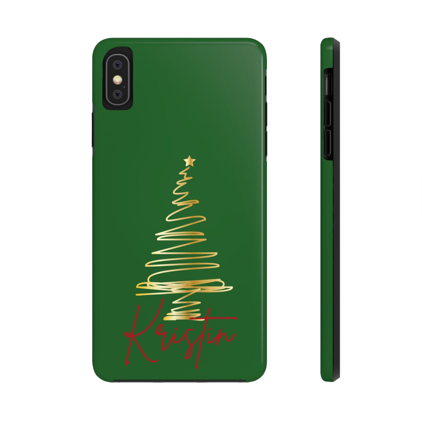 Personalized Christmas Tree Phone Case- Green and Gold