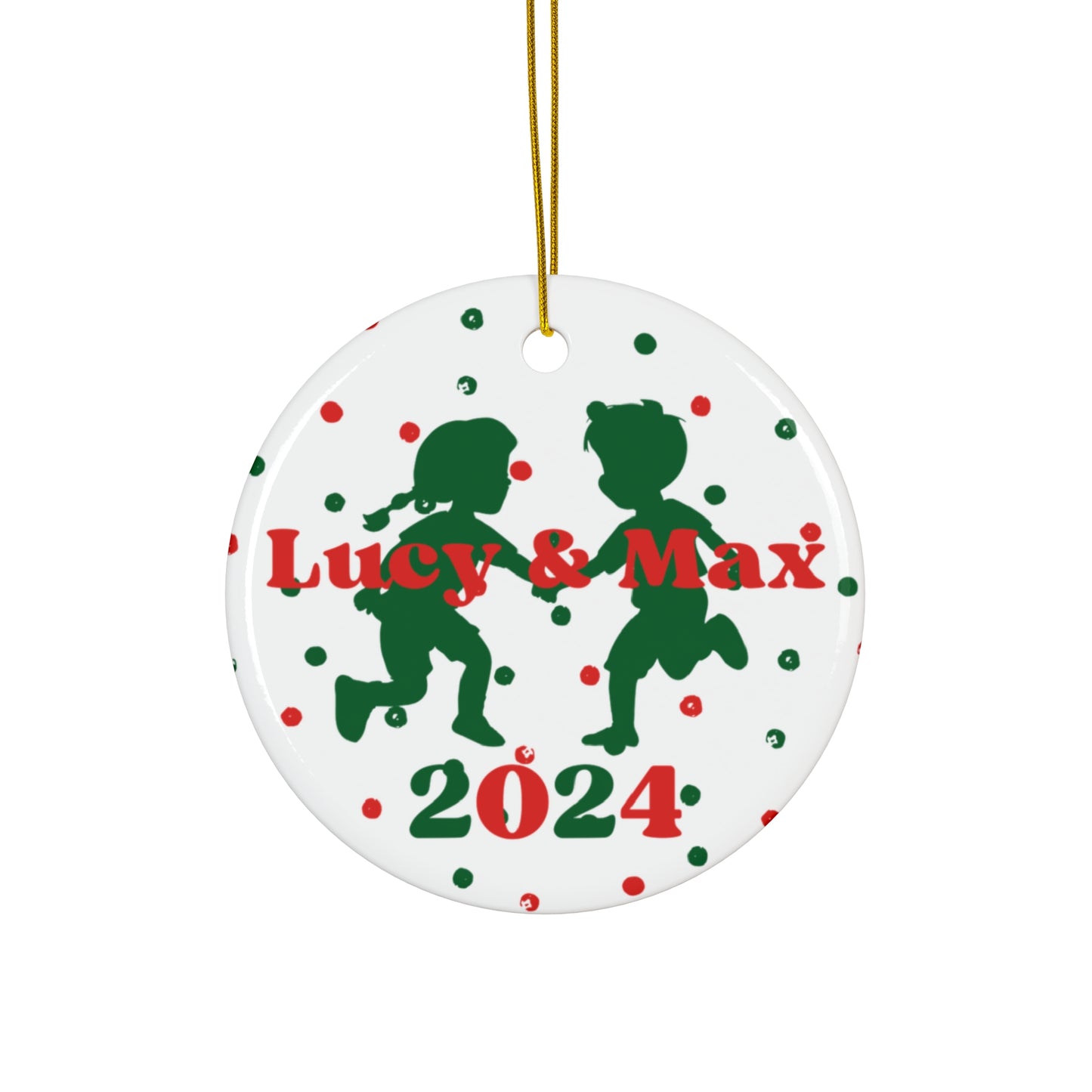 Personalized Holiday Ceramic Ornament - Kids Running Design 2024