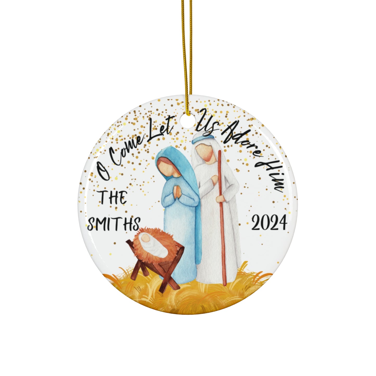 Personalized Christmas Ceramic Ornament - O Come Let Us Adore Him