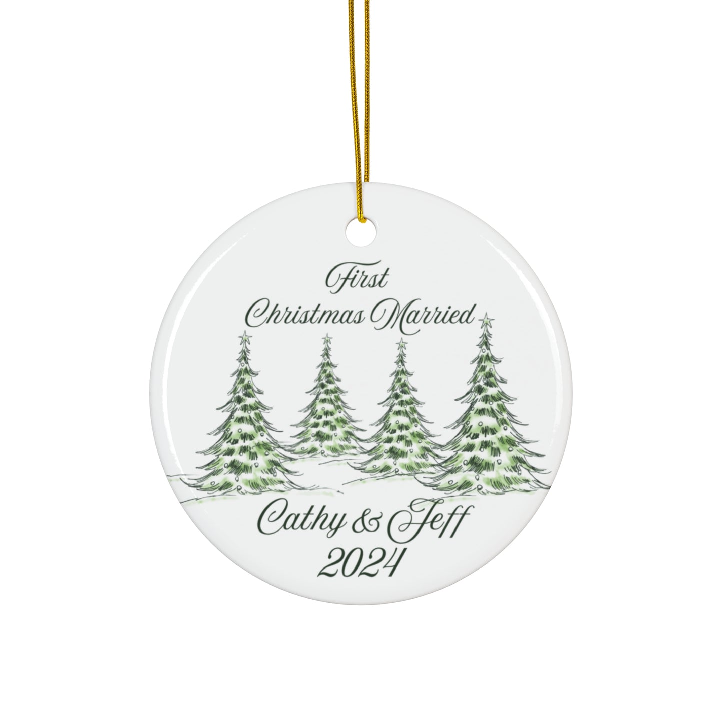 Personalized First Christmas Married Ceramic Ornament | Custom Tree Holiday Decor, Engagement Gift, 2024 Keepsake, Family Tradition