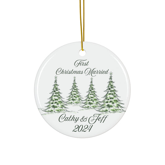 Personalized First Christmas Married Ceramic Ornament | Custom Tree Holiday Decor, Engagement Gift, 2024 Keepsake, Family Tradition