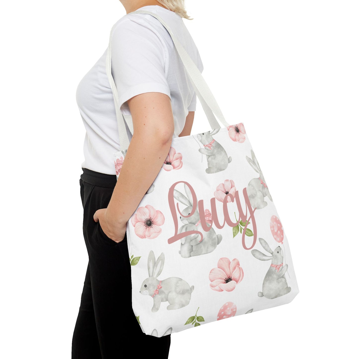 Personalized Bunny Floral Tote Bag - Customizable Tote Bag for Everyday Use