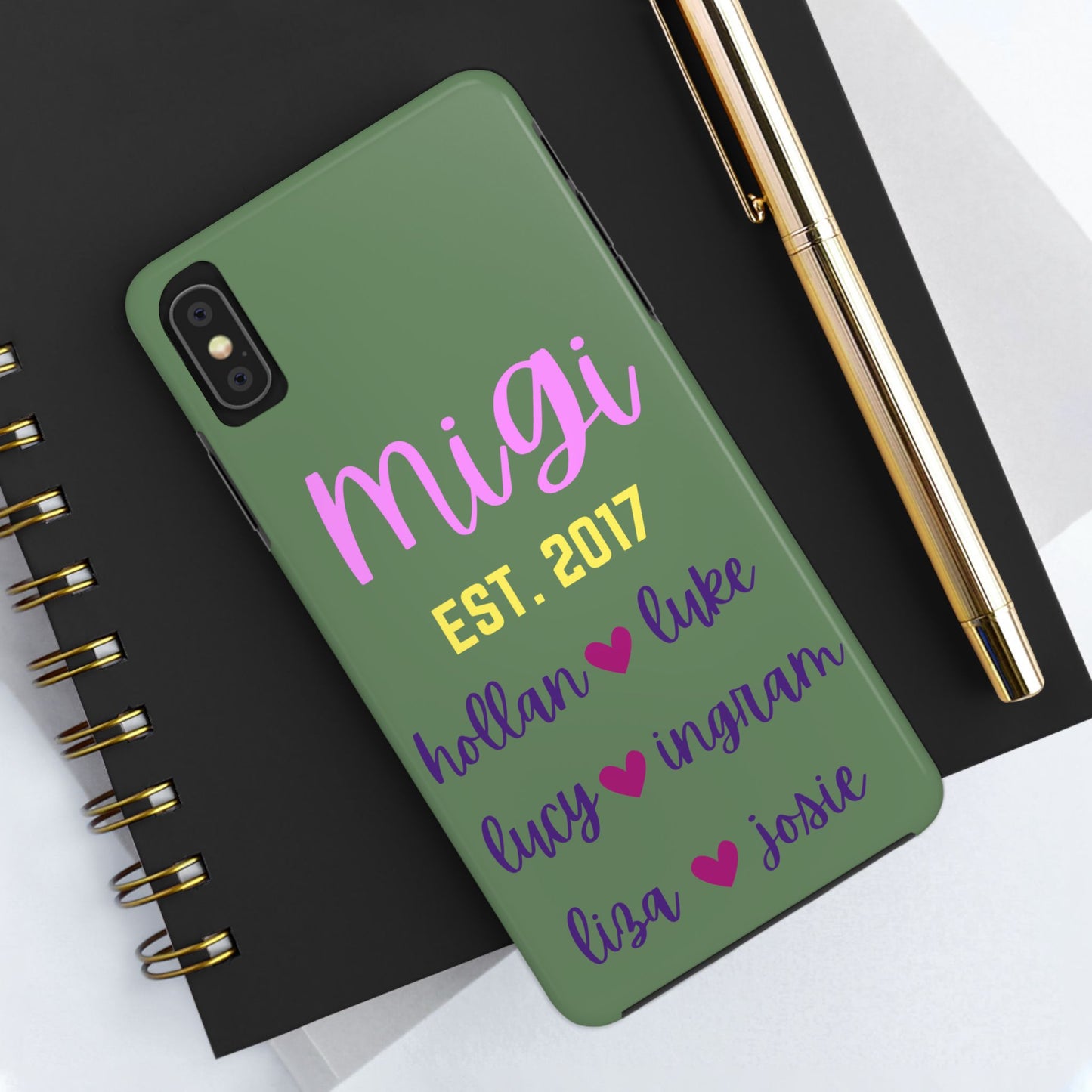 Personalized Tough Phone Case - Custom Name Design with Hearts | Perfect Gift for Family and Friends