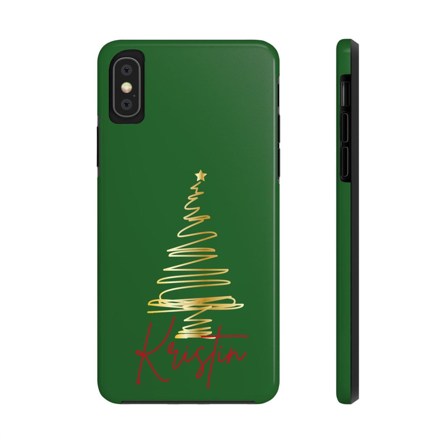 Personalized Christmas Tree Phone Case- Green and Gold