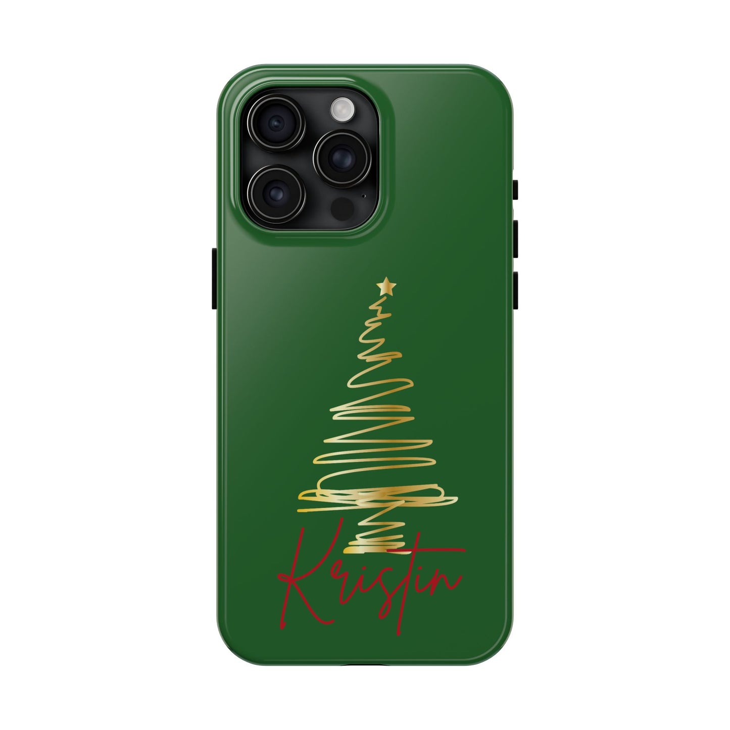 Personalized Christmas Tree Phone Case- Green and Gold