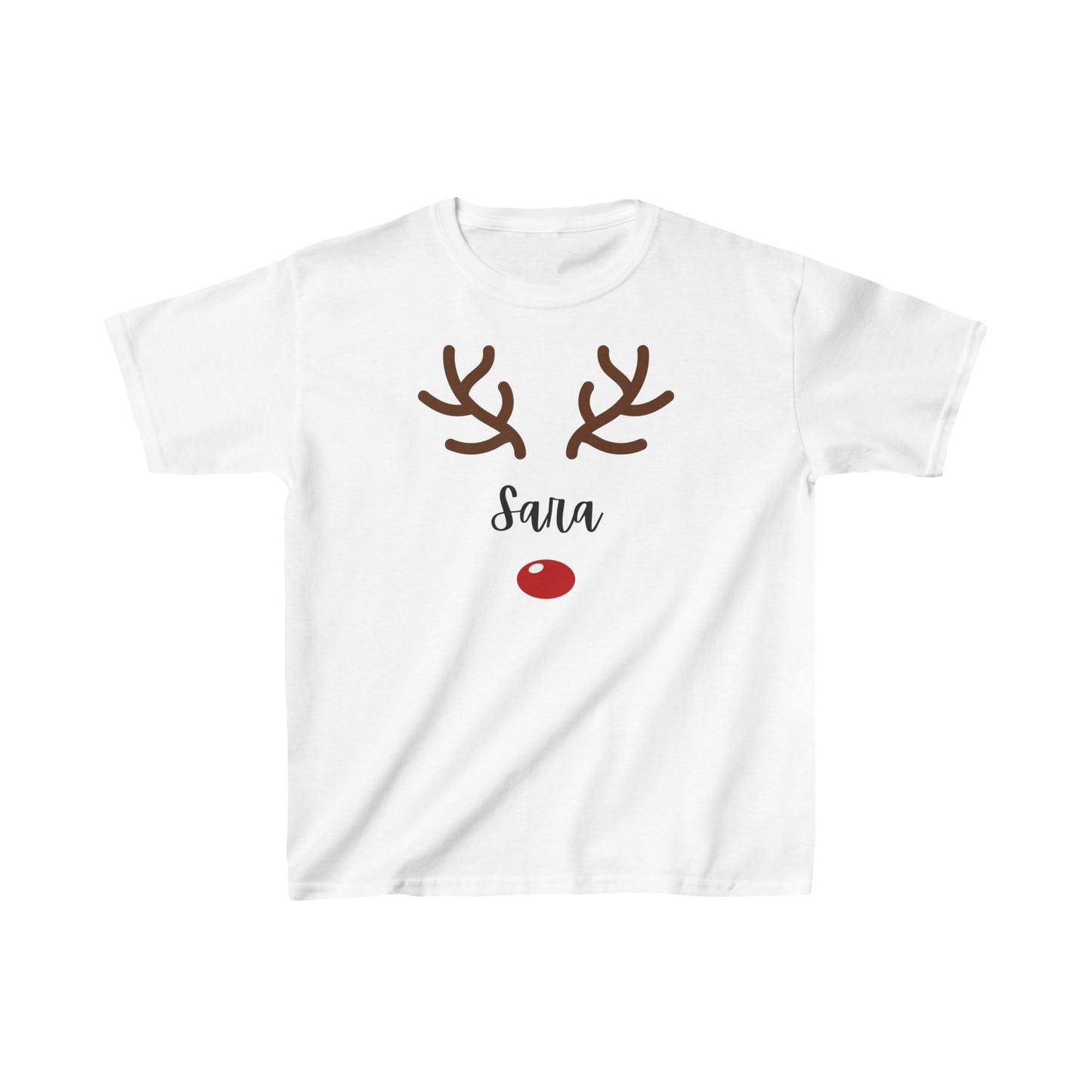 Personalized Kids Reindeer Tee, Christmas Kids Shirt, Holiday T-Shirt, Cute Cabin Wear, Fun Gift for Kids, Christmas Party Outfit