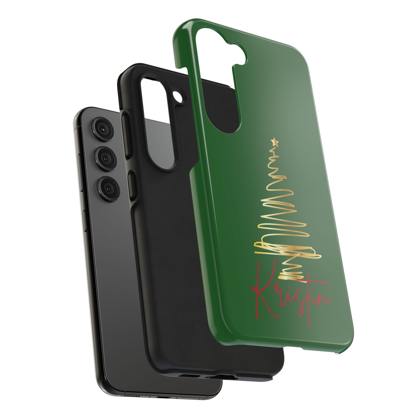 Personalized Christmas Tree Phone Case- Green and Gold