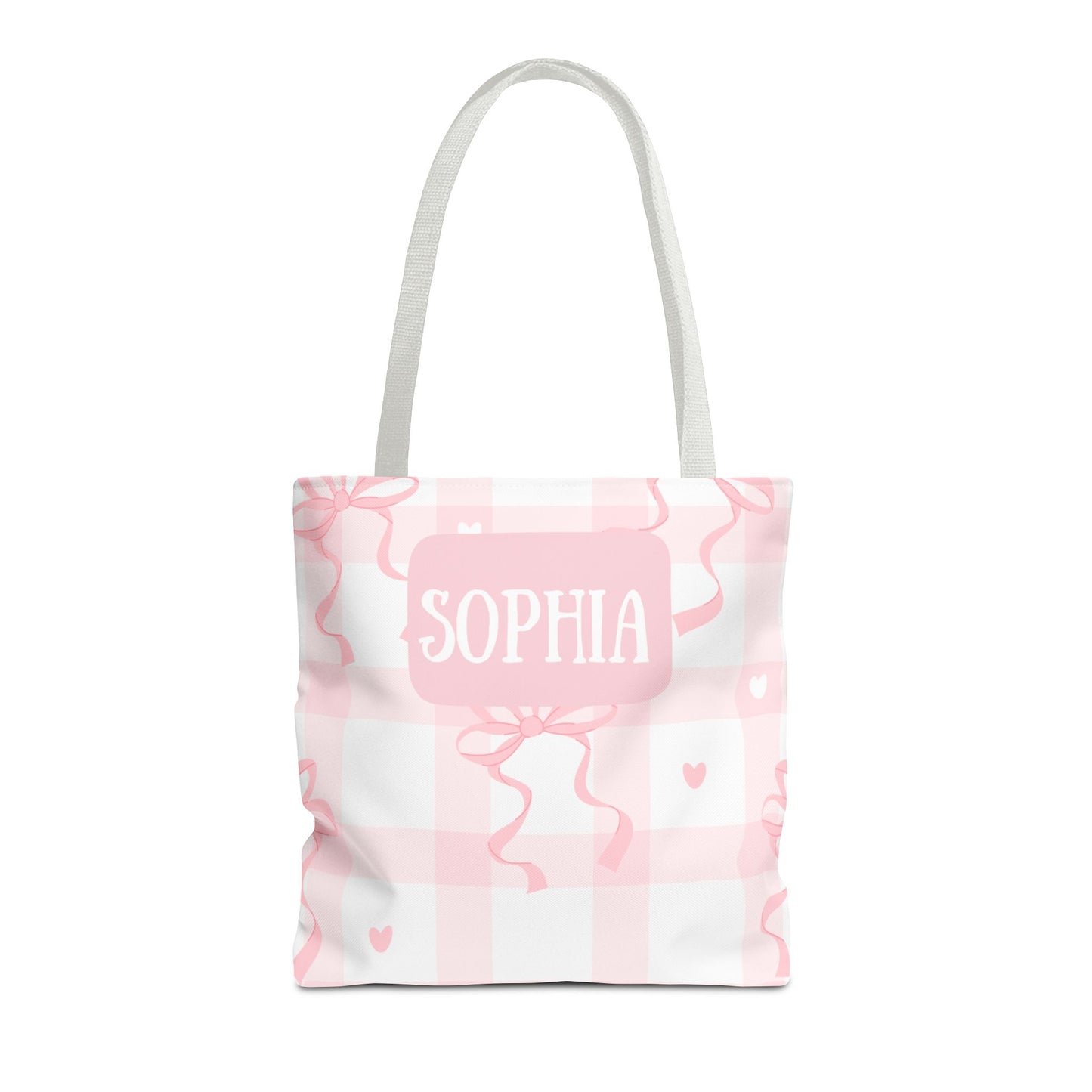 Personalized Pink Gingham Tote Bag with Bow Design