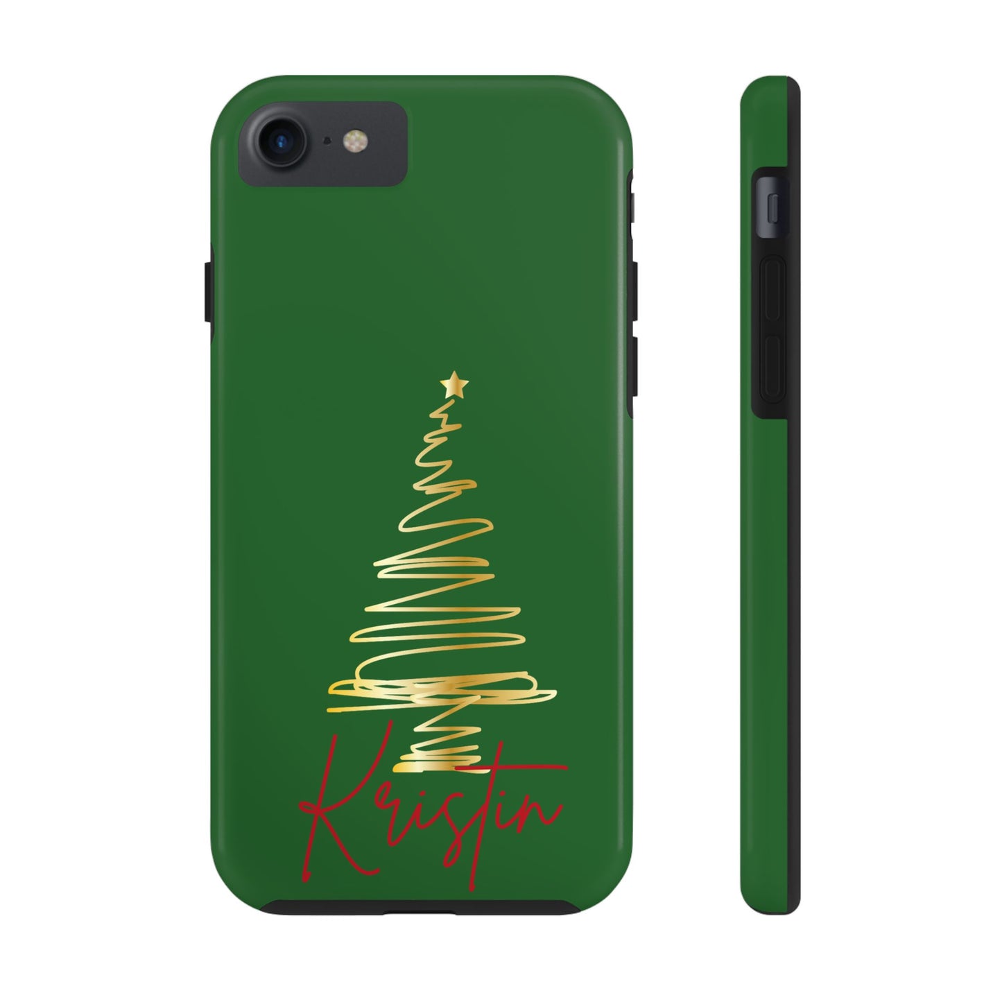 Personalized Christmas Tree Phone Case- Green and Gold