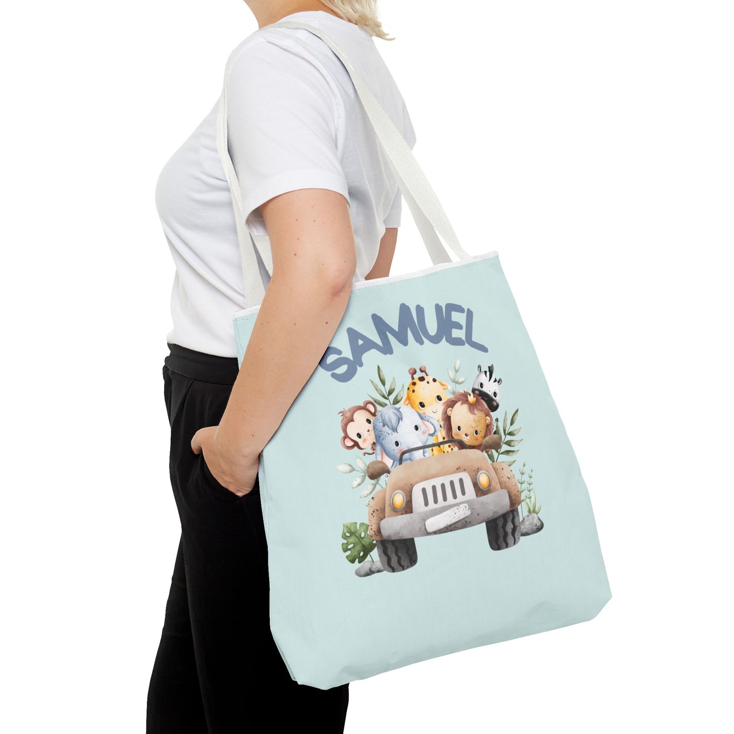 Personalized Animal Adventure Tote Bag - Cute Jungle Friends Design