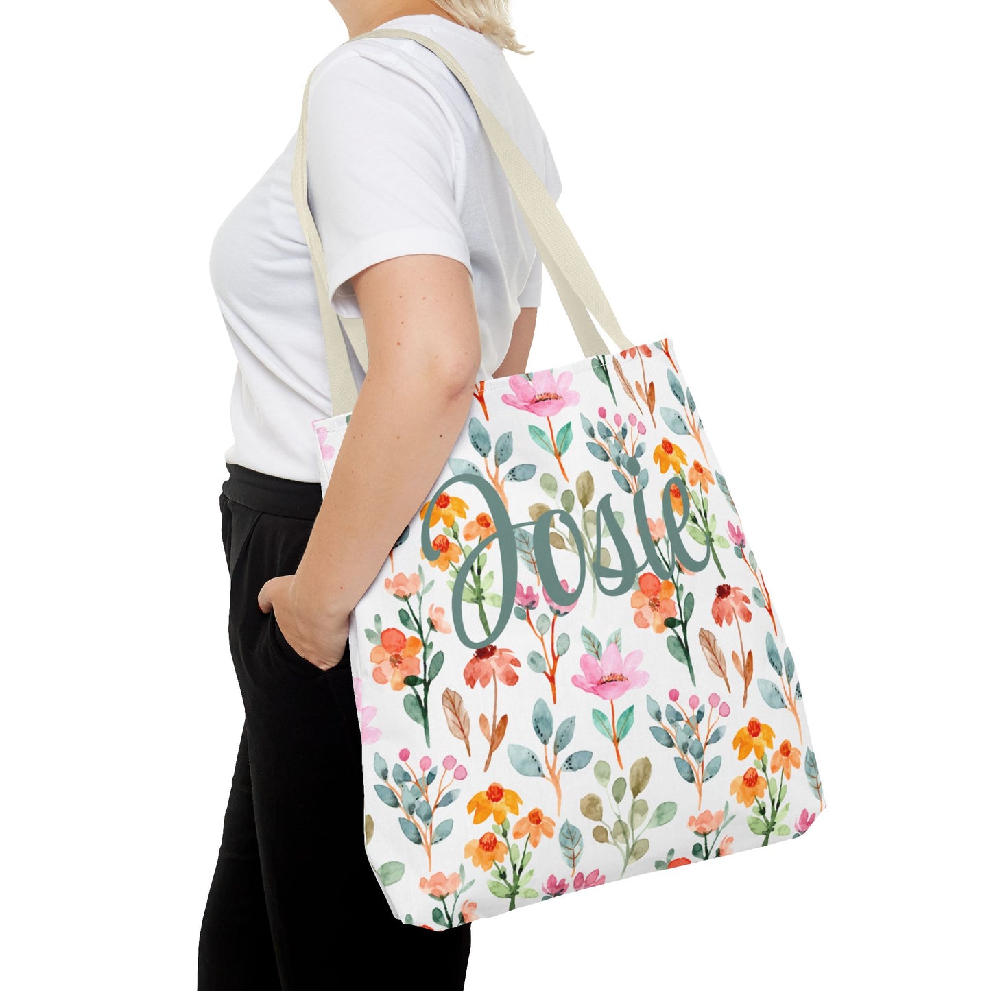 A Personalized Floral Tote Bag - Custom Name Bag for Everyday Use