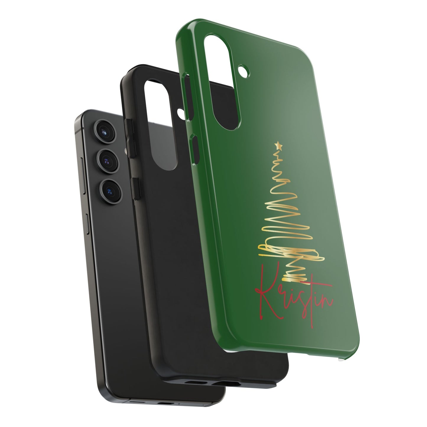 Personalized Christmas Tree Phone Case- Green and Gold