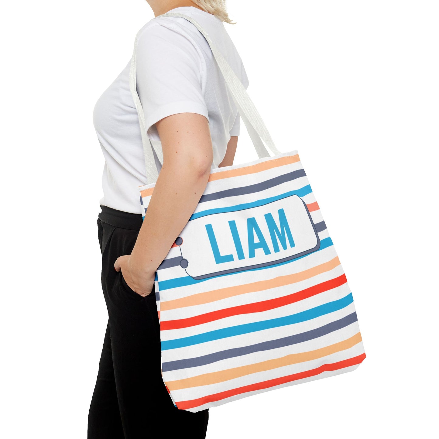 Personalized Stripe Tote Bag - Custom Name - Liam