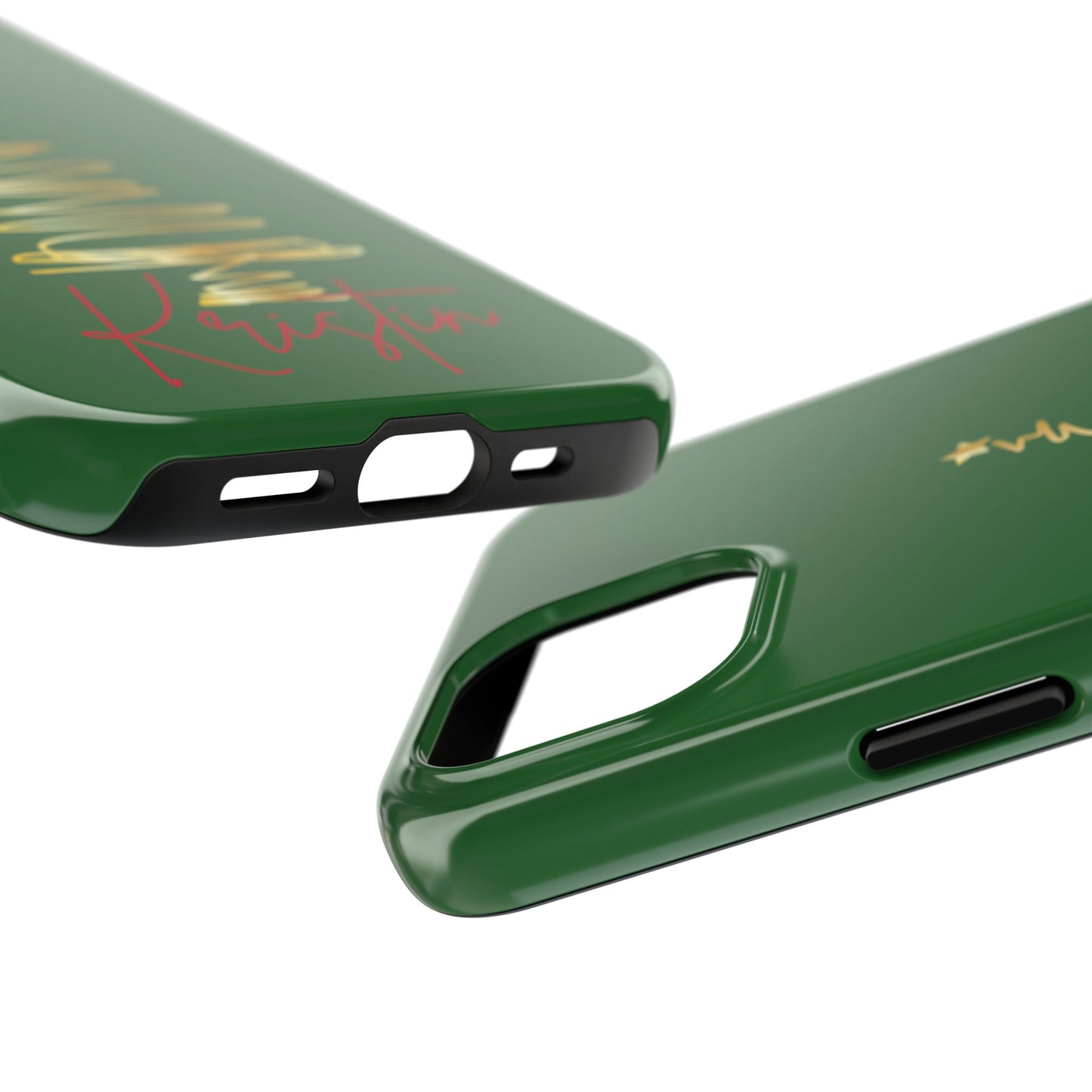 Personalized Christmas Tree Phone Case- Green and Gold