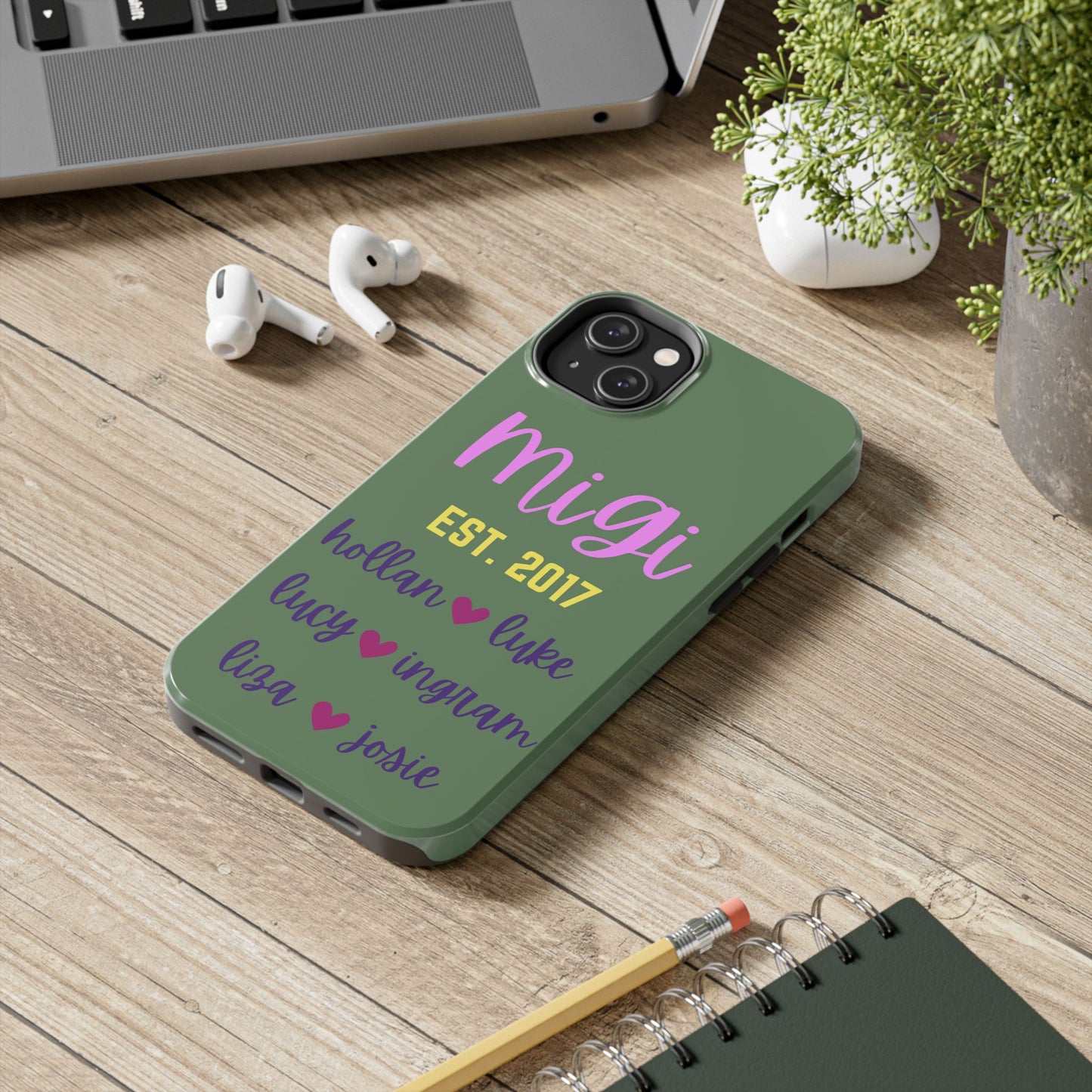 Personalized Tough Phone Case - Custom Name Design with Hearts | Perfect Gift for Family and Friends