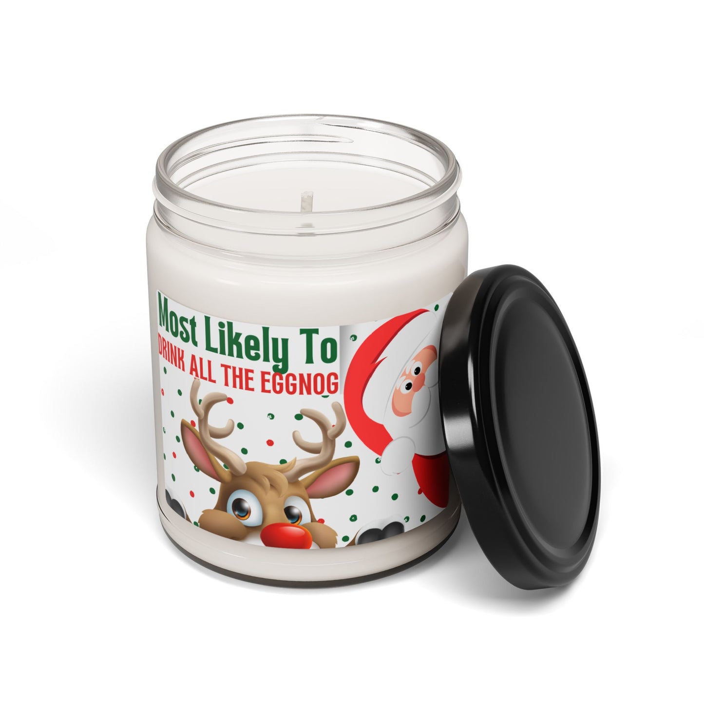 Funny Christmas Scented Soy Candle - "Most Likely to Drink All the Eggnog", Santa Candle