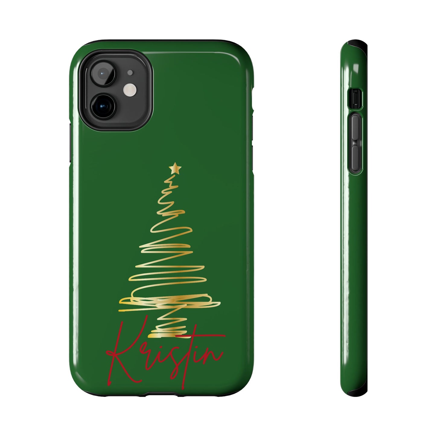 Personalized Christmas Tree Phone Case- Green and Gold