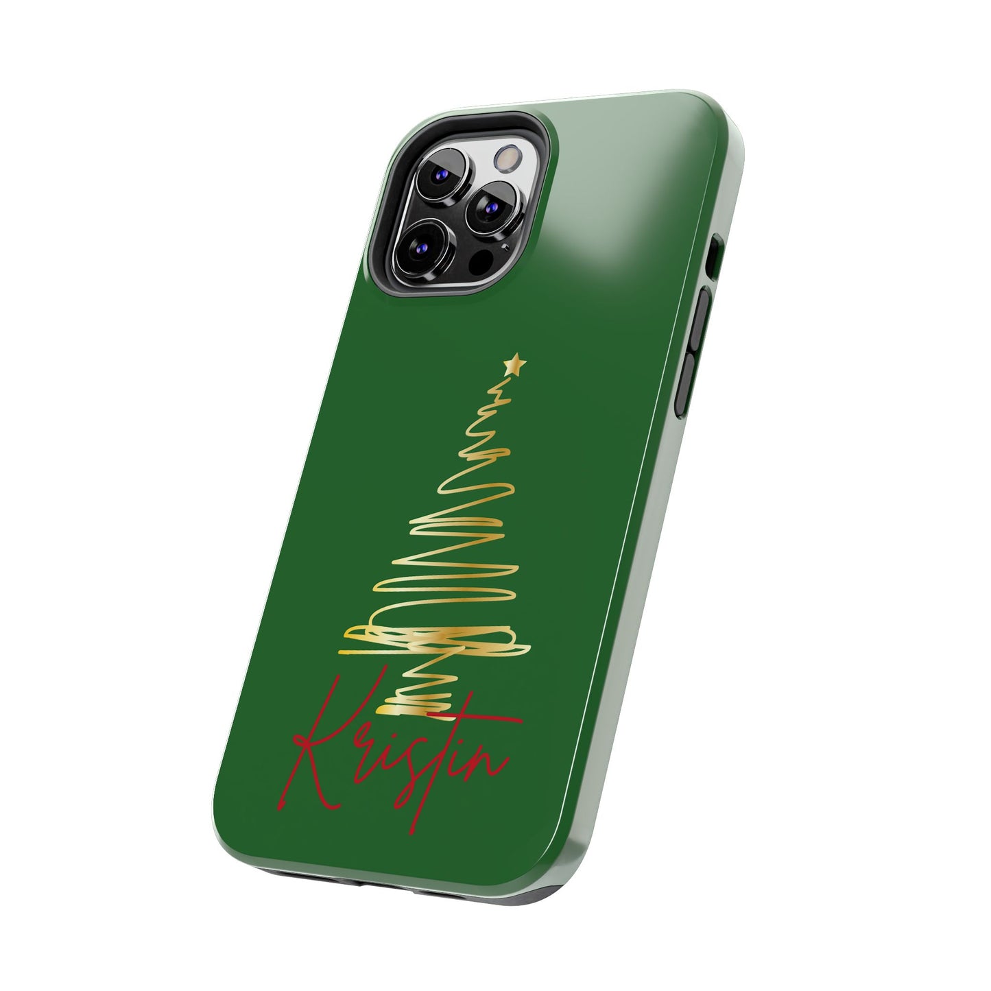 Personalized Christmas Tree Phone Case- Green and Gold