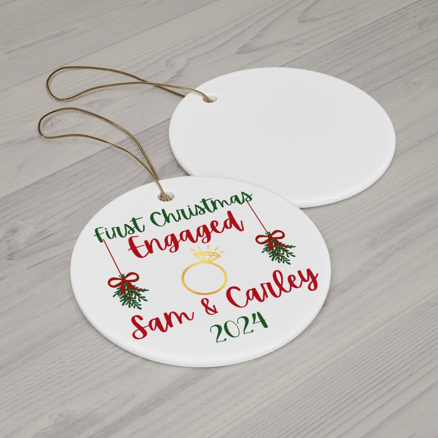 Personalized Engagement Ornament, First Christmas, Wedding Keepsake, Holiday Decoration, Unique Gift for Couples, 2024