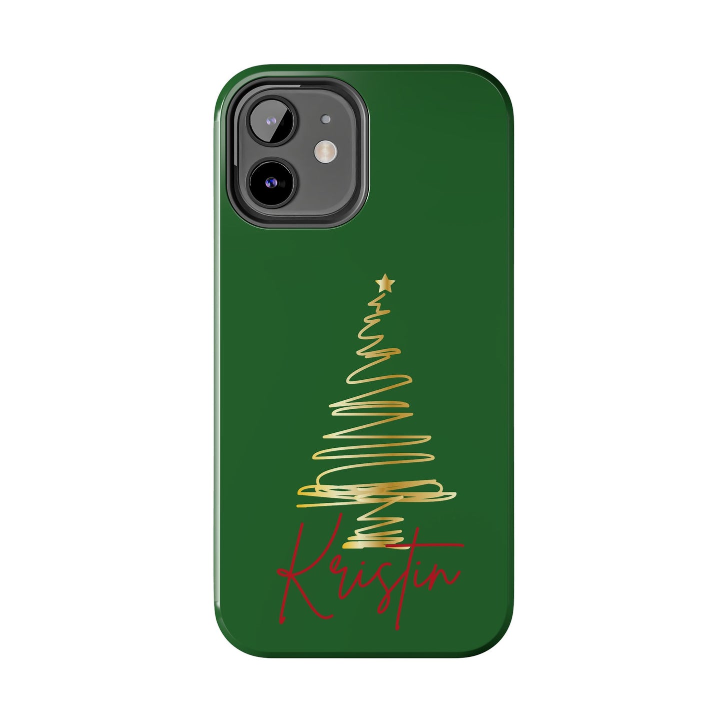 Personalized Christmas Tree Phone Case- Green and Gold