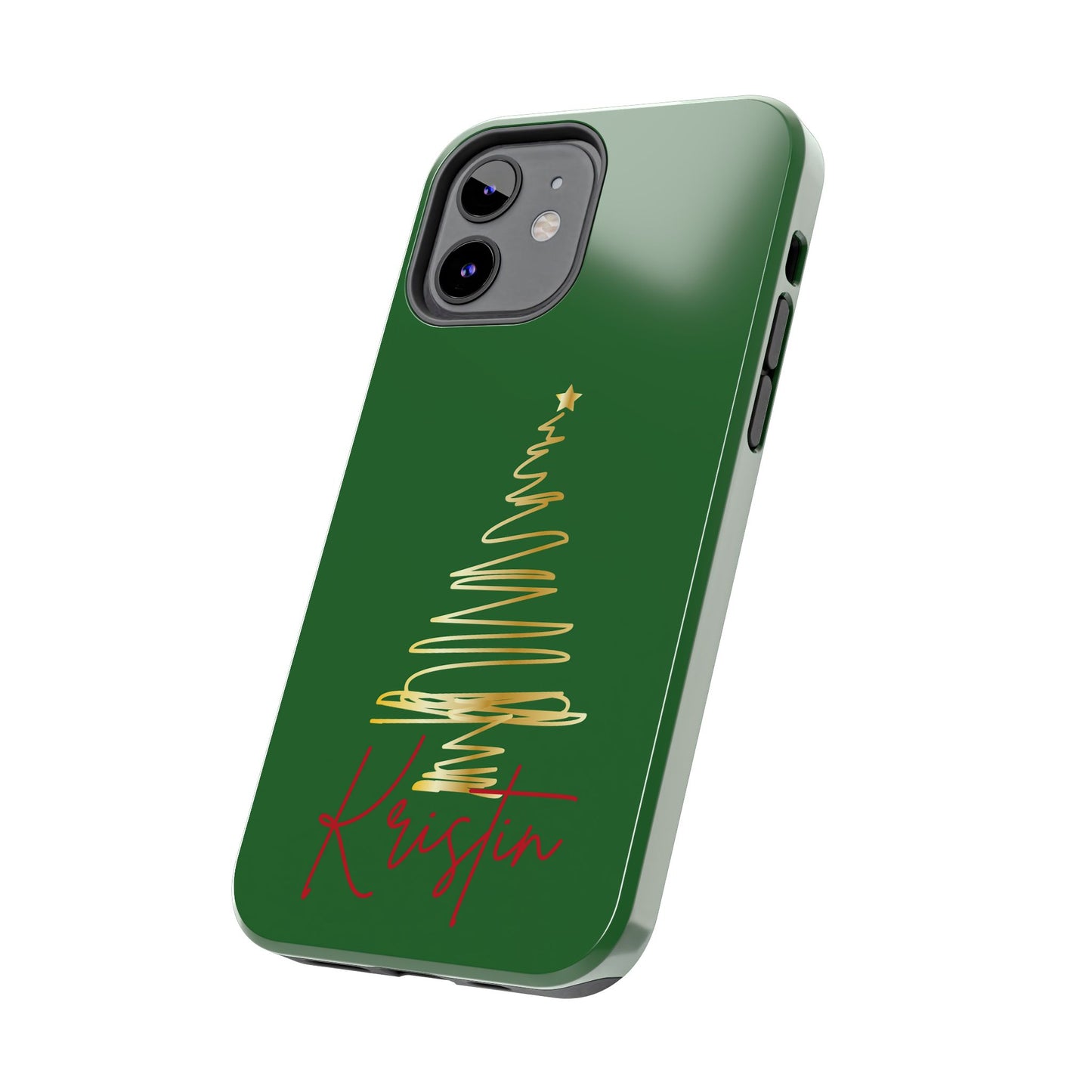 Personalized Christmas Tree Phone Case- Green and Gold