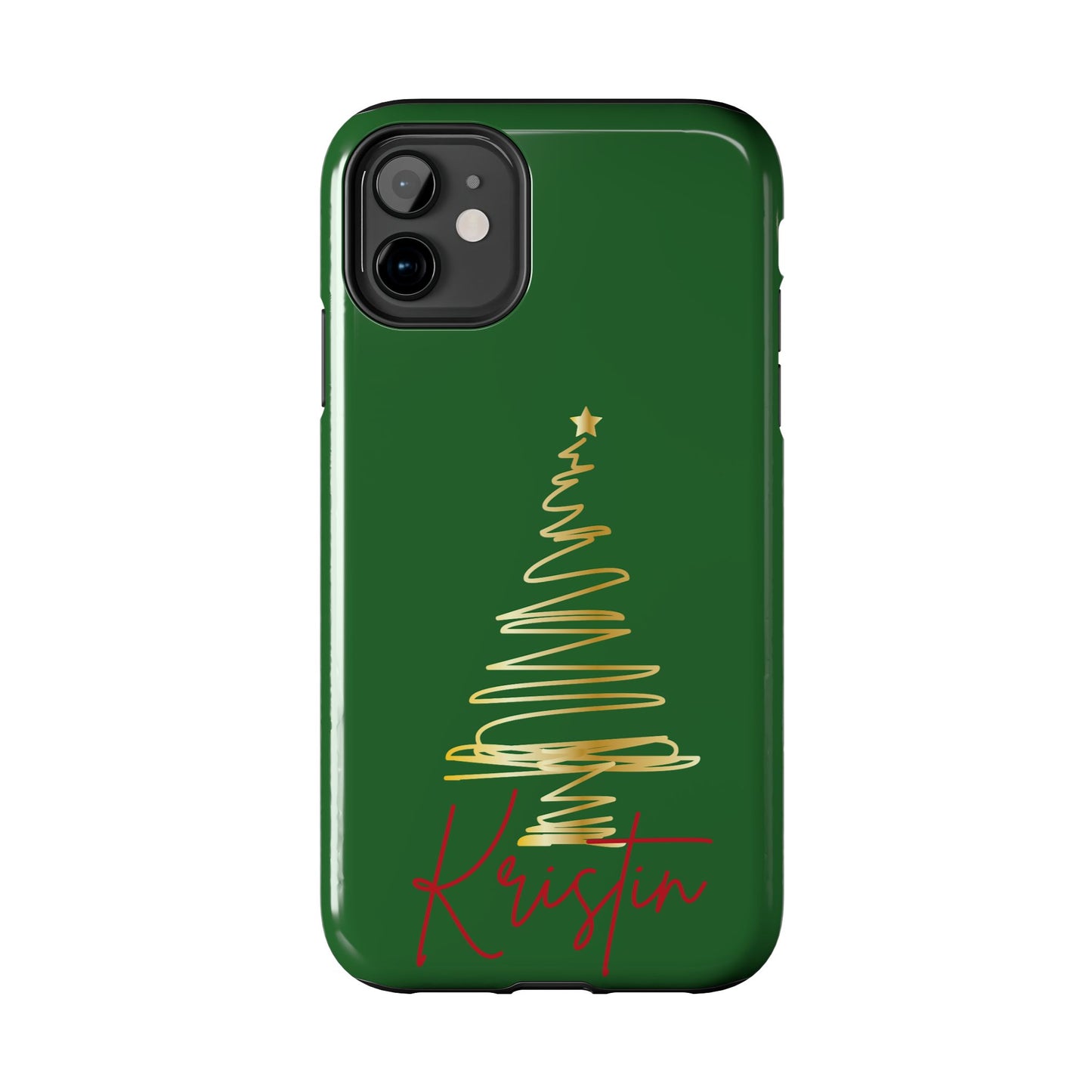 Personalized Christmas Tree Phone Case- Green and Gold