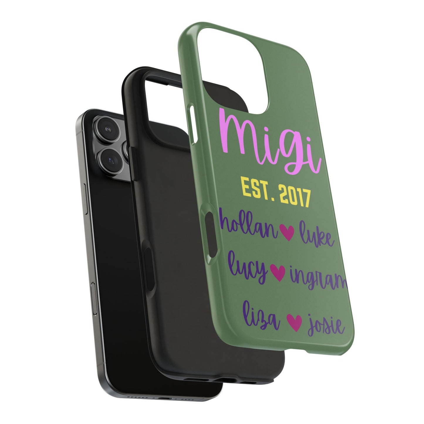 Personalized Tough Phone Case - Custom Name Design with Hearts | Perfect Gift for Family and Friends