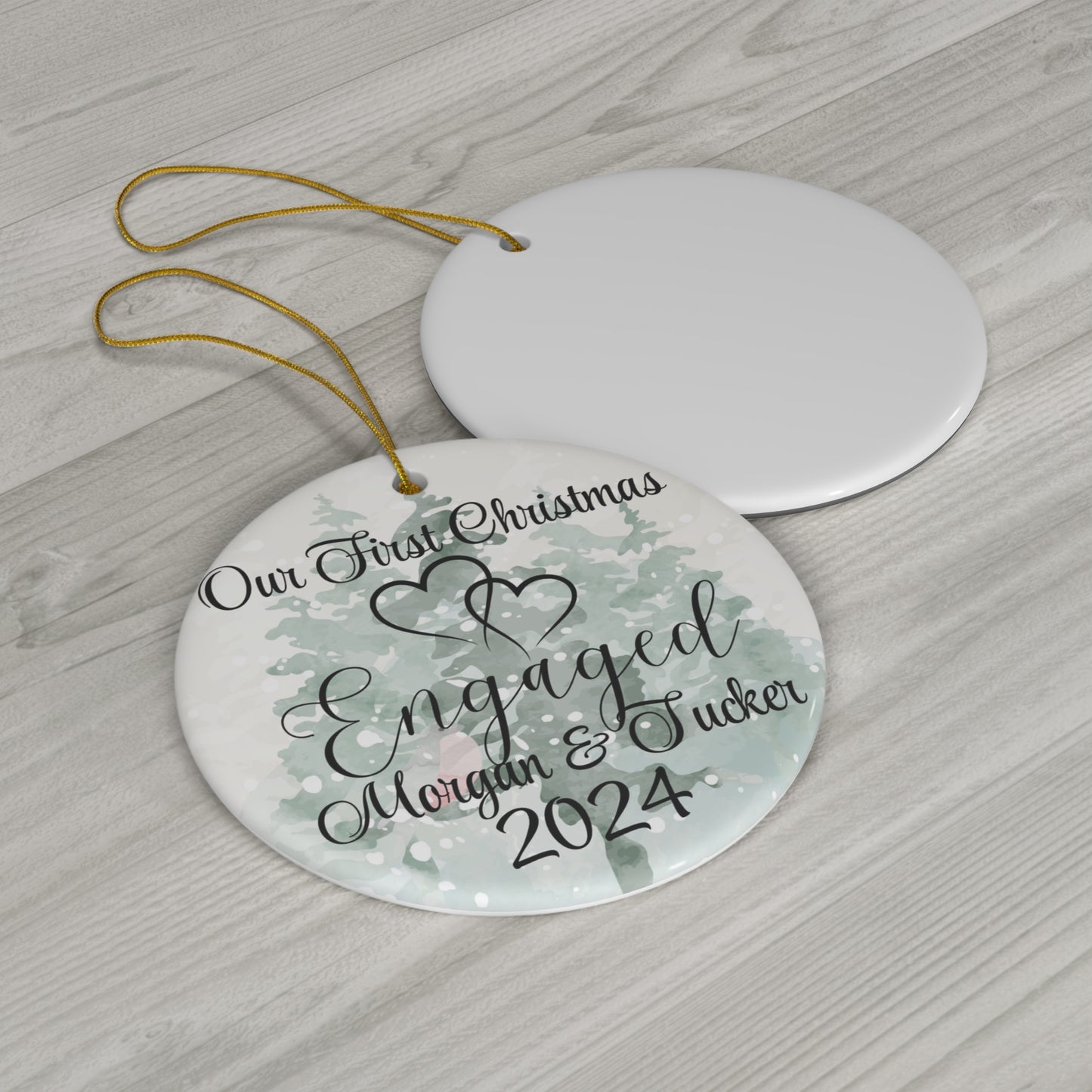 Engaged Ceramic Ornament - Our First Christmas 2024