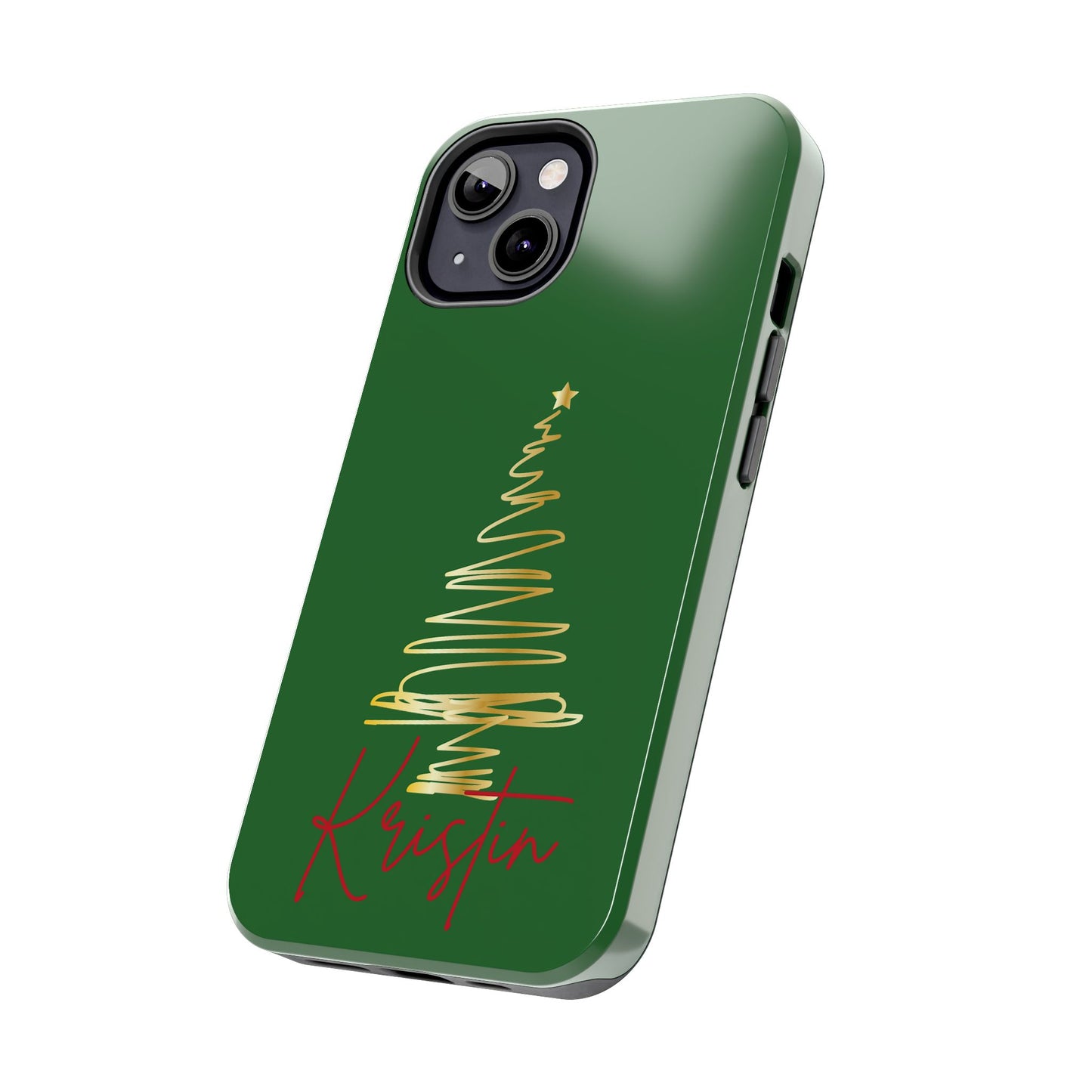 Personalized Christmas Tree Phone Case- Green and Gold