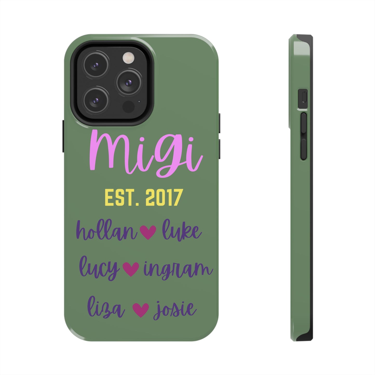 Personalized Tough Phone Case - Custom Name Design with Hearts | Perfect Gift for Family and Friends