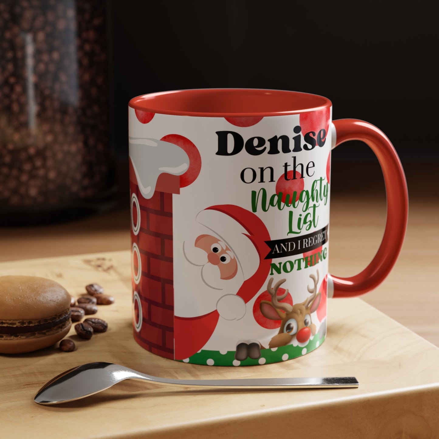 Personalized Humorous Coffee Mug - Fun Holiday Gift for Coffee Lovers; On the Naughty List and I Regret Nothing