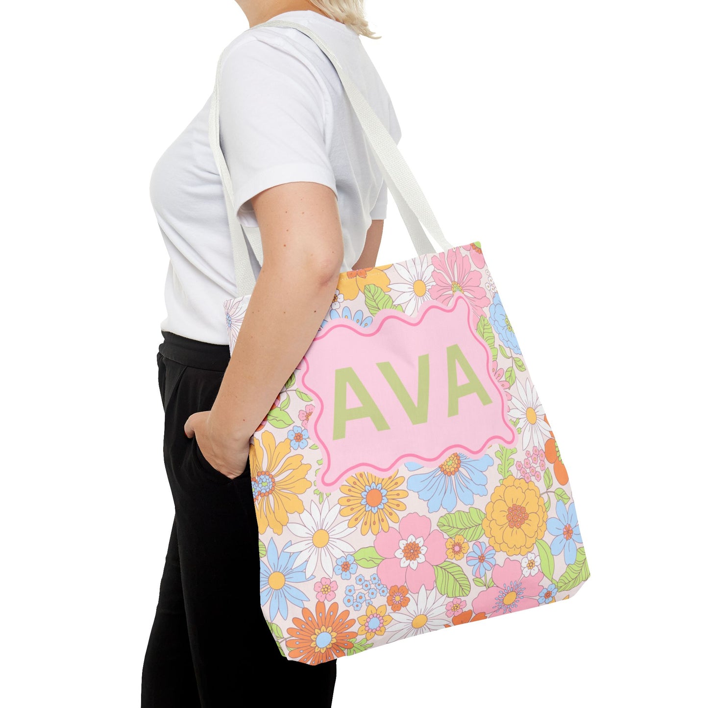 Personalized Floral Tote Bag - Custom Name Design for Everyday Use