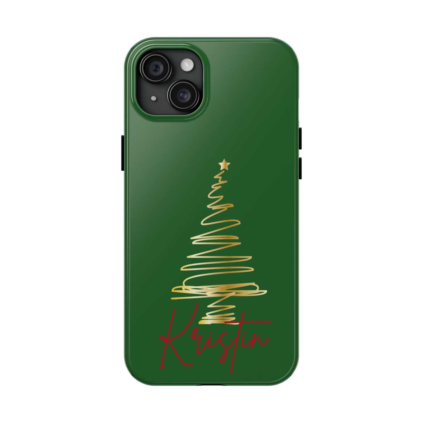 Personalized Christmas Tree Phone Case- Green and Gold