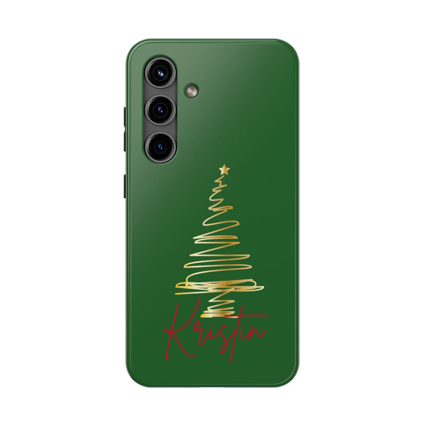 Personalized Christmas Tree Phone Case- Green and Gold