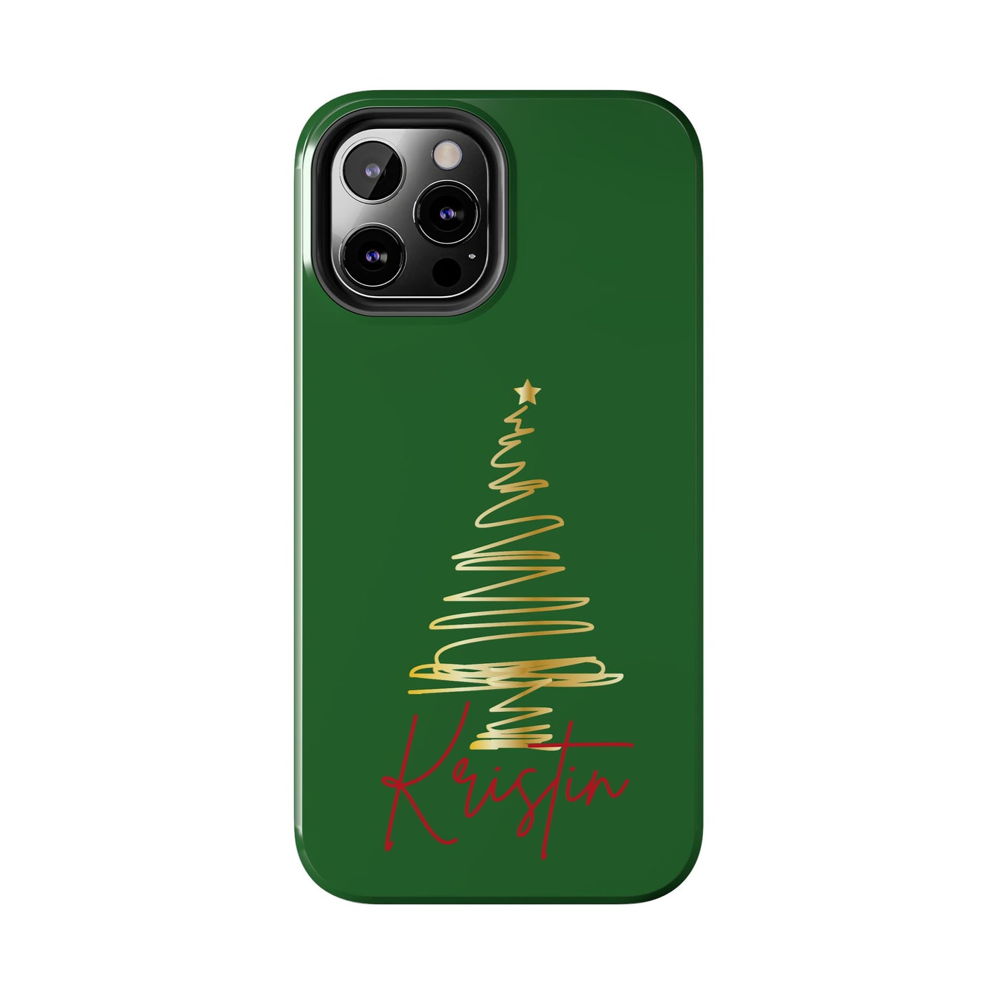 Personalized Christmas Tree Phone Case- Green and Gold