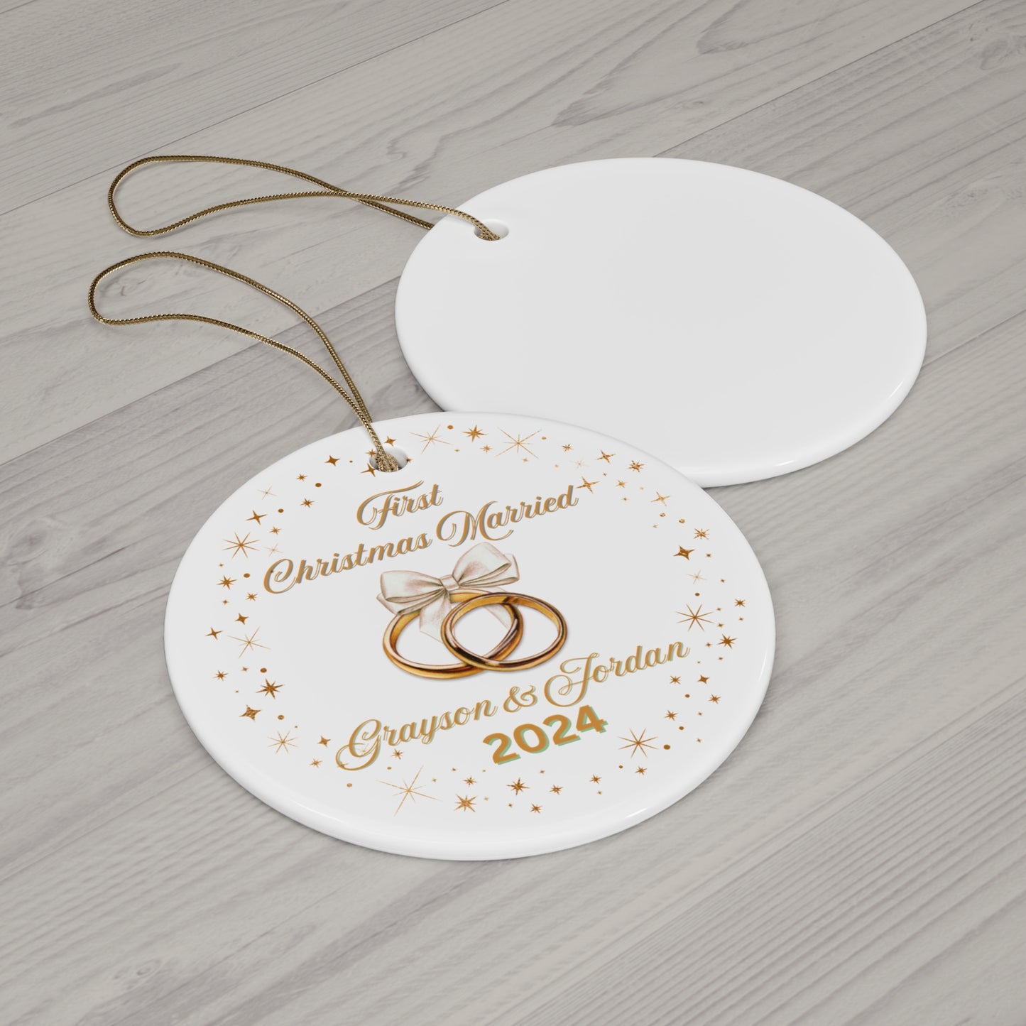 Personalized Wedding Ornament, First Christmas Married, Couples Keepsake, Holiday Decoration, Unique Gift, 2024