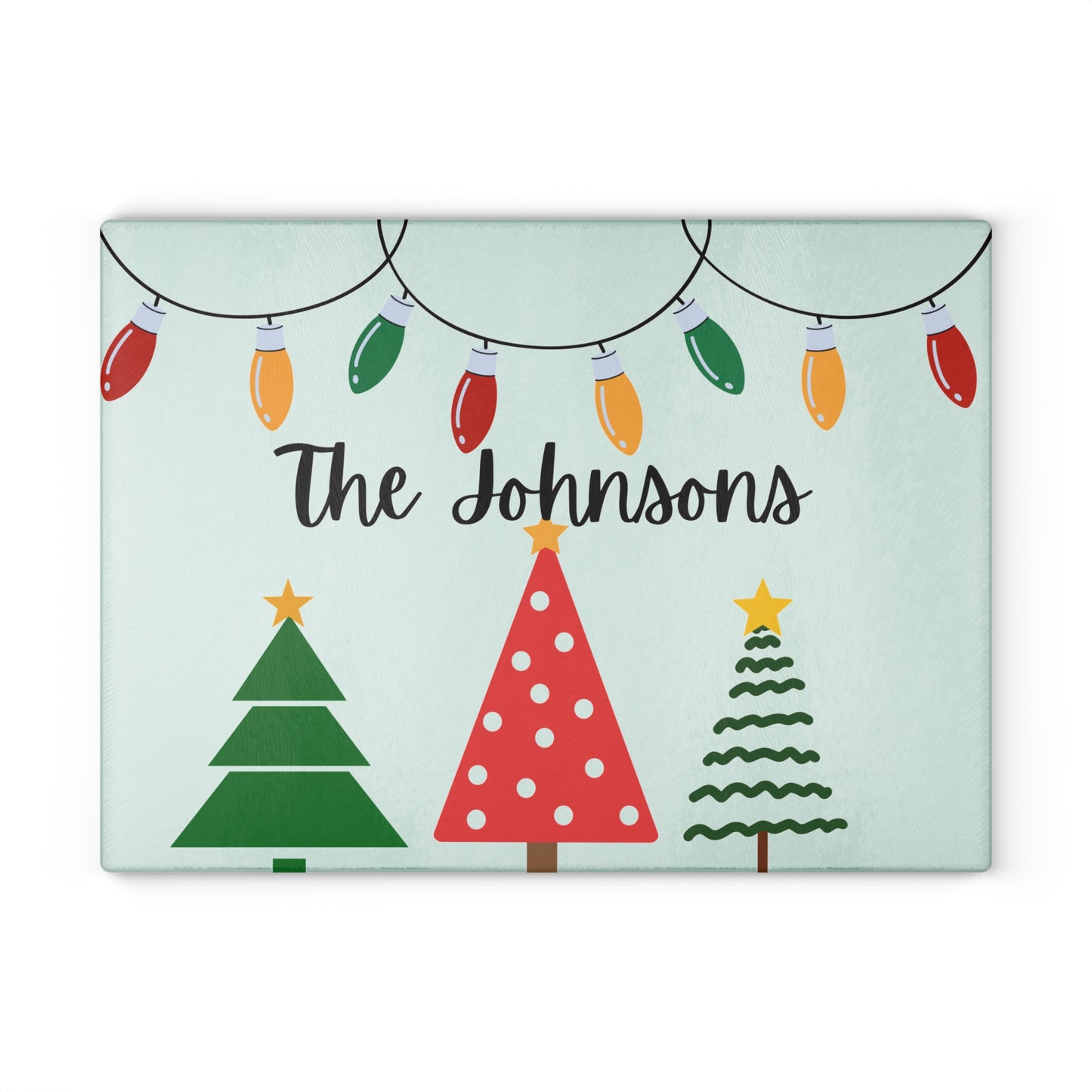 Personalized Holiday Glass Cutting Board with Festive Tree Design - Perfect for Christmas Gatherings