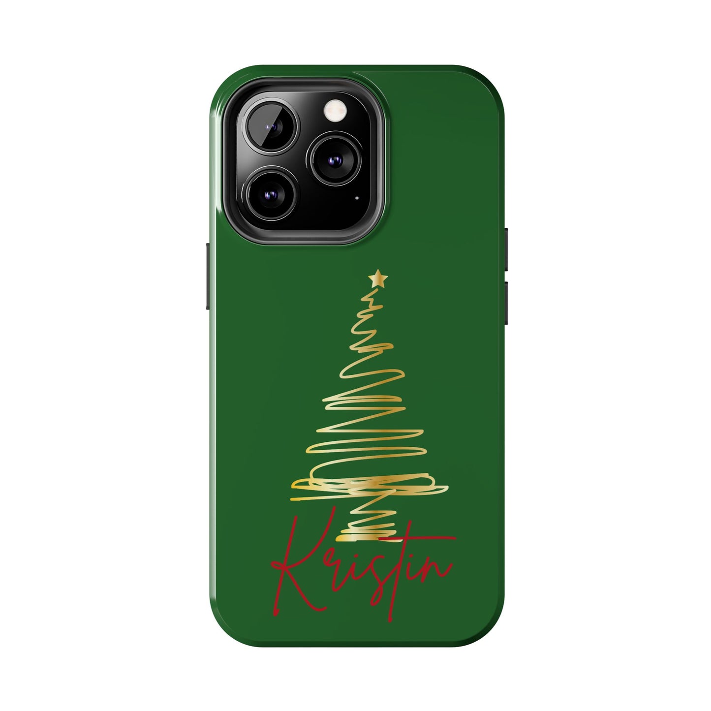 Personalized Christmas Tree Phone Case- Green and Gold