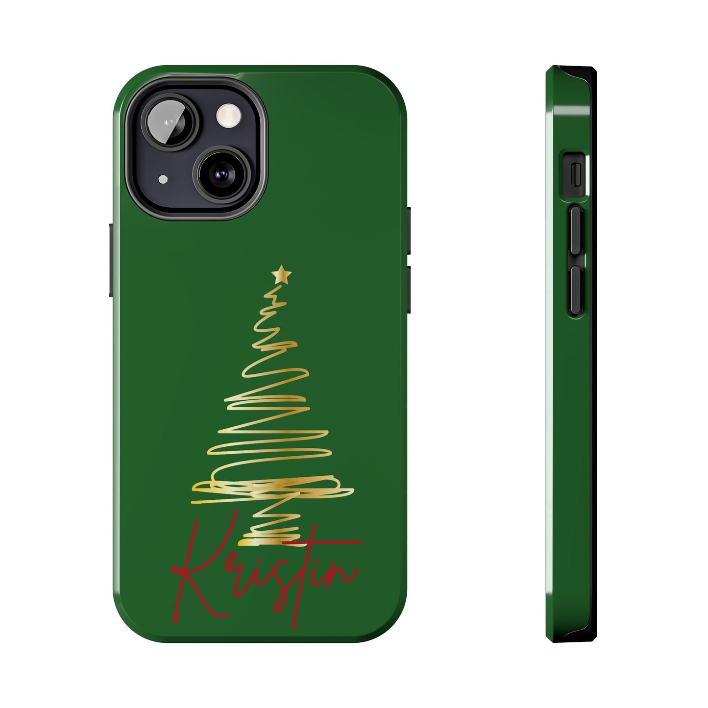 Personalized Christmas Tree Phone Case- Green and Gold