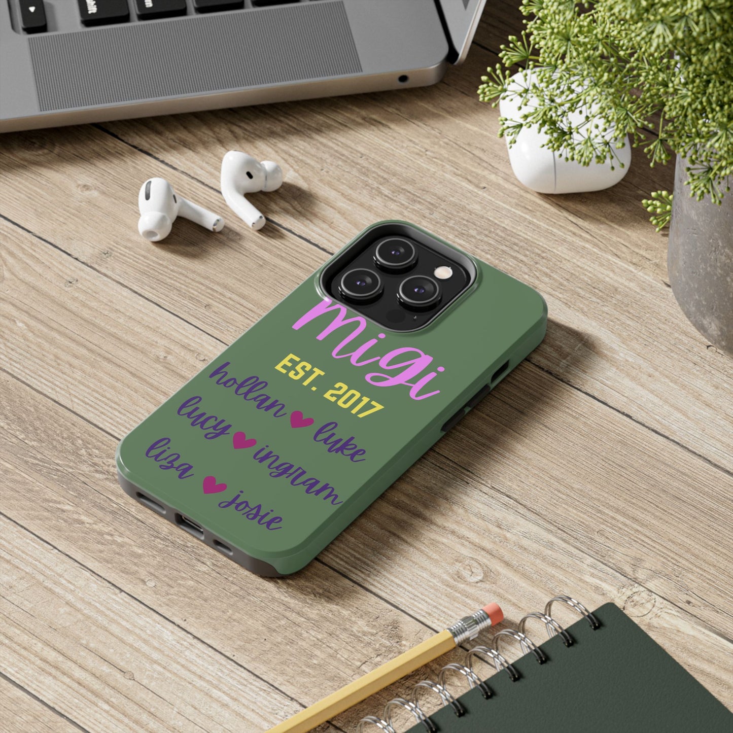 Personalized Tough Phone Case - Custom Name Design with Hearts | Perfect Gift for Family and Friends